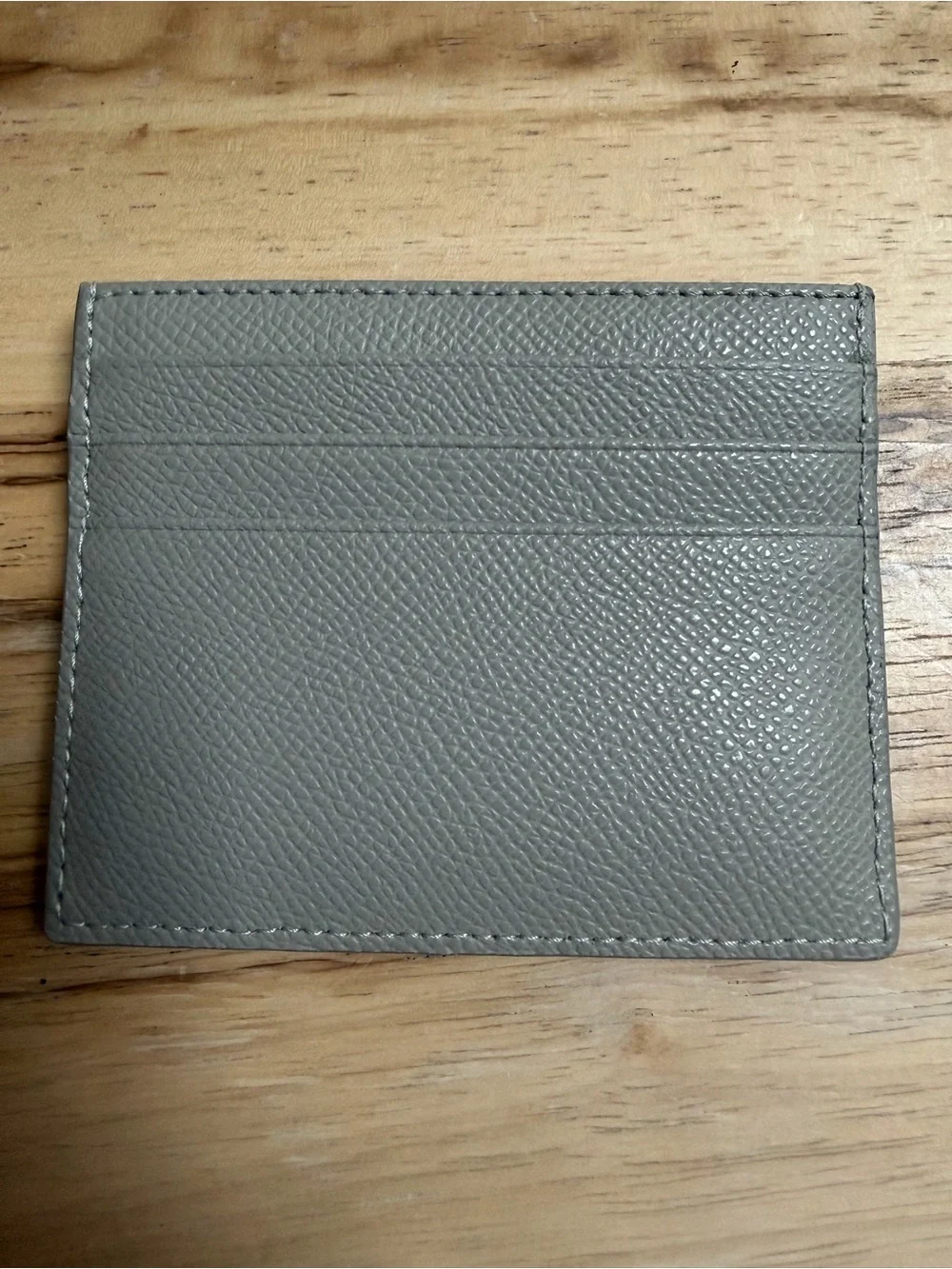 Furla Taupe Gray Pebbled Leather Card Holder with Gold Logo